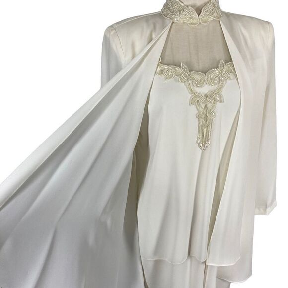 Patra Petites 8P Ivory Dress Beaded Gown Wedding Bride MoB Evening Event Sheer - Picture 3 of 11